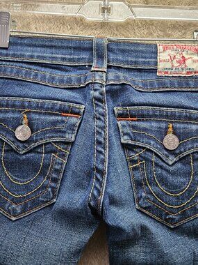 True Religion Billy Jeans Denim Made in USA Thick Stitching Flap Pockets Size 24